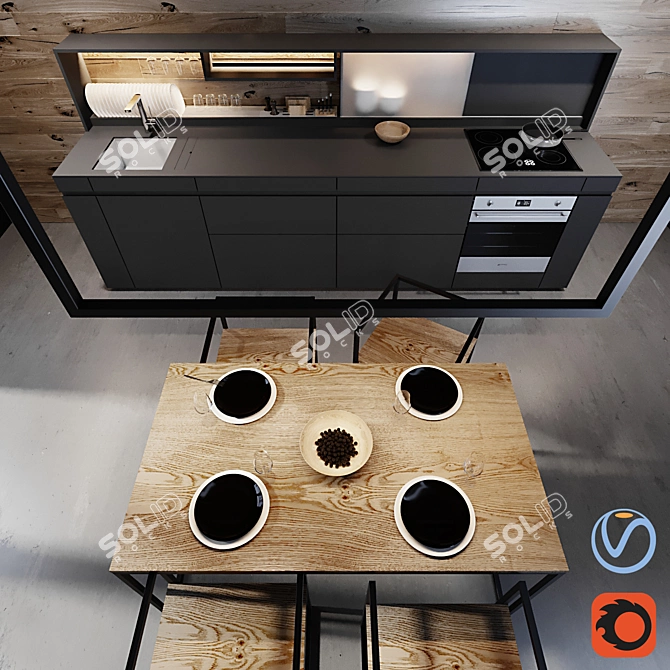 Sleek & Stylish SMART Kitchen: Smeg Appliances, Labra Lighting 3D model image 2