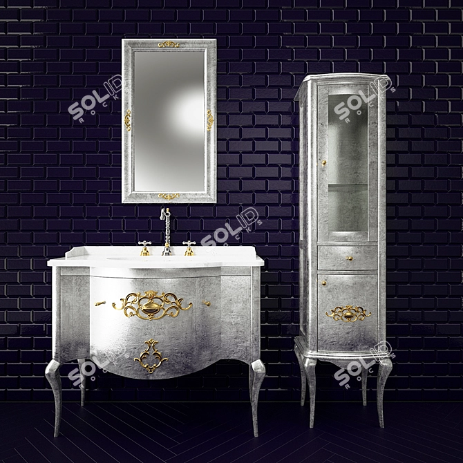 Deluxe Silver Bathroom Furniture Set 3D model image 1