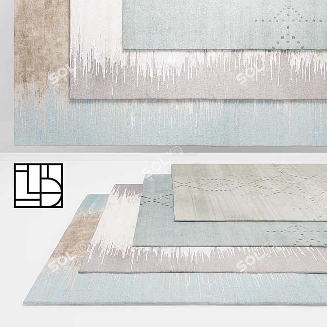 Elegant Aqua & Stone Sparkler Rugs 3D model image 1