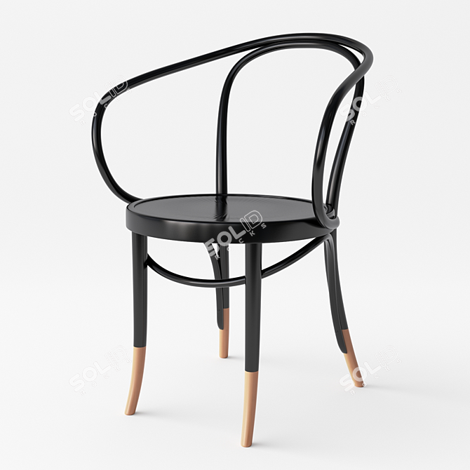 Sleek Black Bentwood Chair 3D model image 1