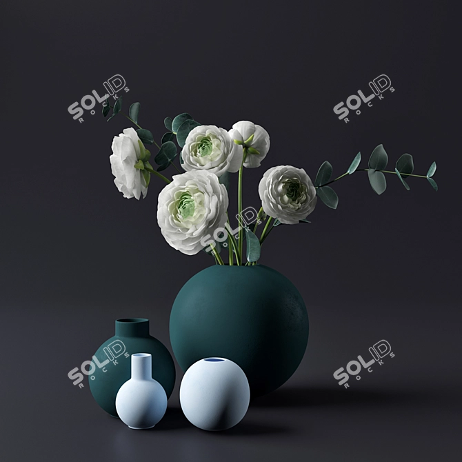 Elegant White Ranunculus Bouquet 3D model image 1