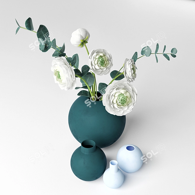 Elegant White Ranunculus Bouquet 3D model image 2