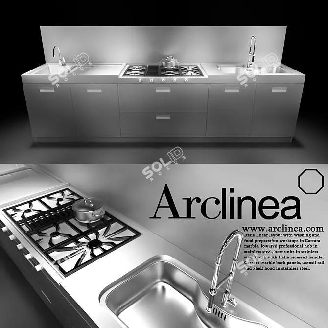 Elegant Italia: Carrara Marble & Stainless Steel Kitchen 3D model image 1