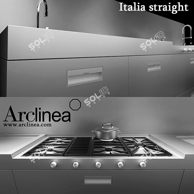 Elegant Italia: Carrara Marble & Stainless Steel Kitchen 3D model image 2