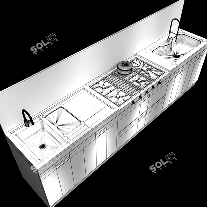 Elegant Italia: Carrara Marble & Stainless Steel Kitchen 3D model image 3