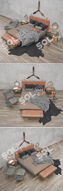 Vintage Artistic Bed 3D model image 2