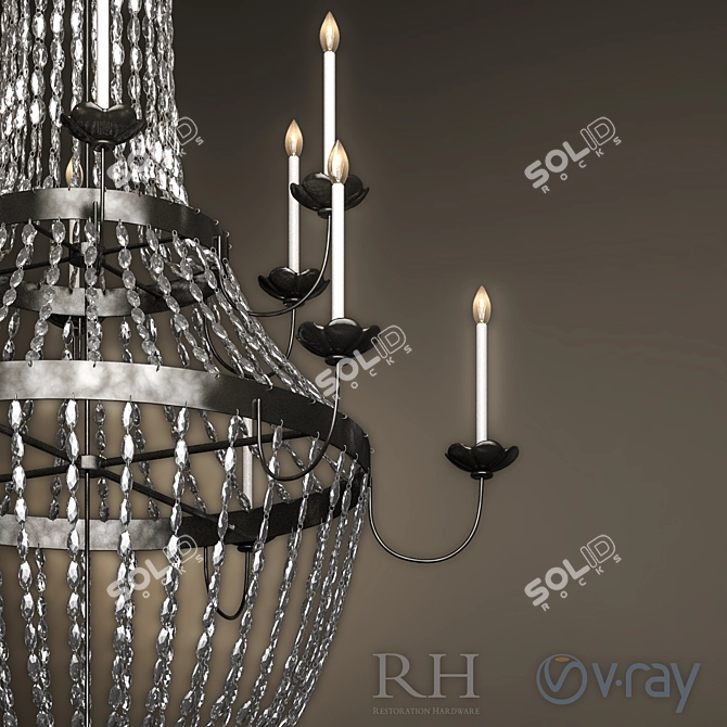 Elegant French Empire Glass Chandelier 3D model image 2