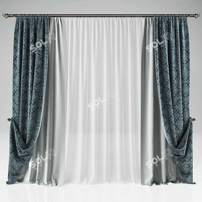 Classic Style Curtain with Casa Valentina Black Nickel Rod and Swarovski Crystals 3D model image 1