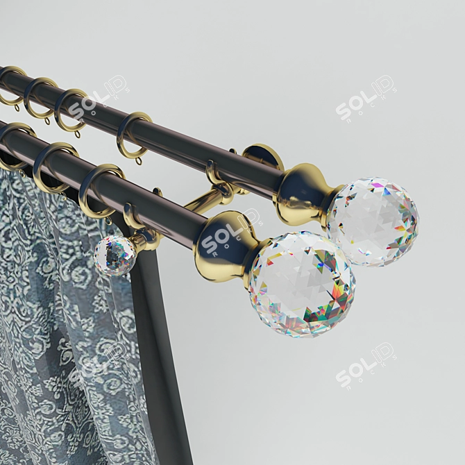 Classic Style Curtain with Casa Valentina Black Nickel Rod and Swarovski Crystals 3D model image 2
