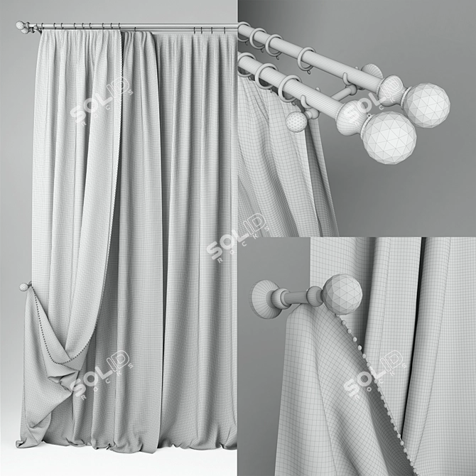 Classic Style Curtain with Casa Valentina Black Nickel Rod and Swarovski Crystals 3D model image 3