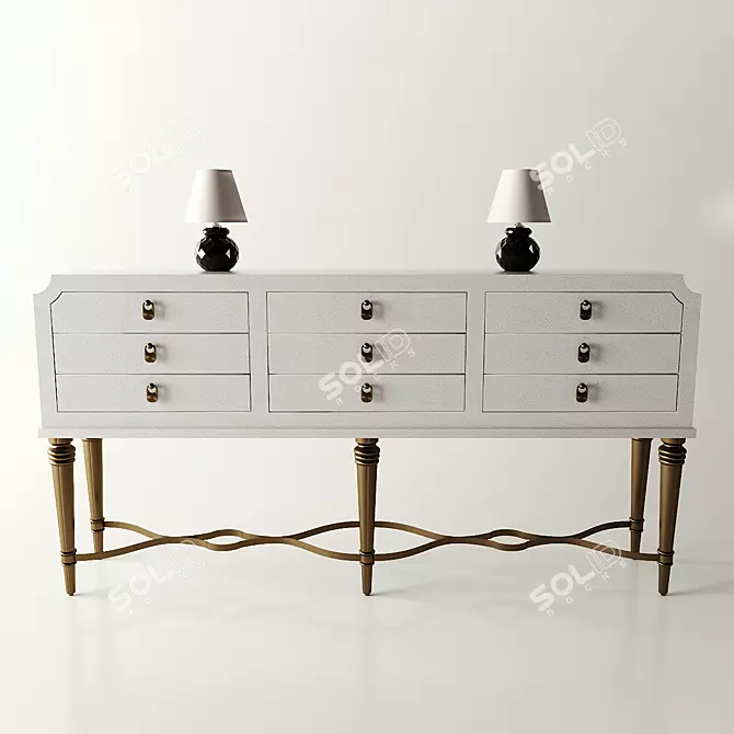 Robust Leather Aubree Console w/ 6 Drawers 3D model image 1