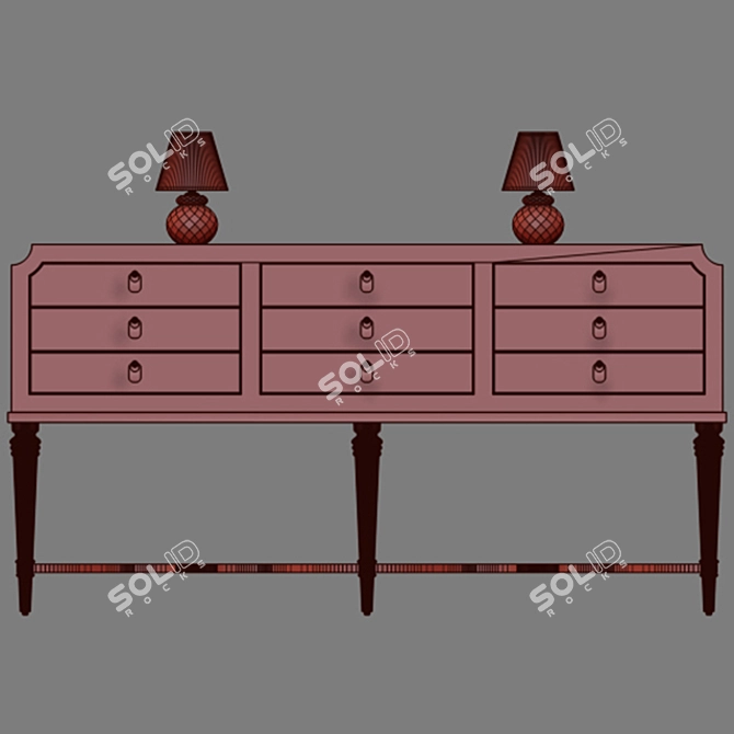 Robust Leather Aubree Console w/ 6 Drawers 3D model image 2