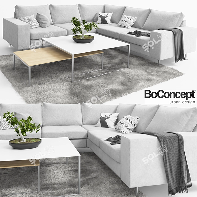 Modern Boconcept Indivi Sofa with Coffee Tables and Bonsai 3D model image 1