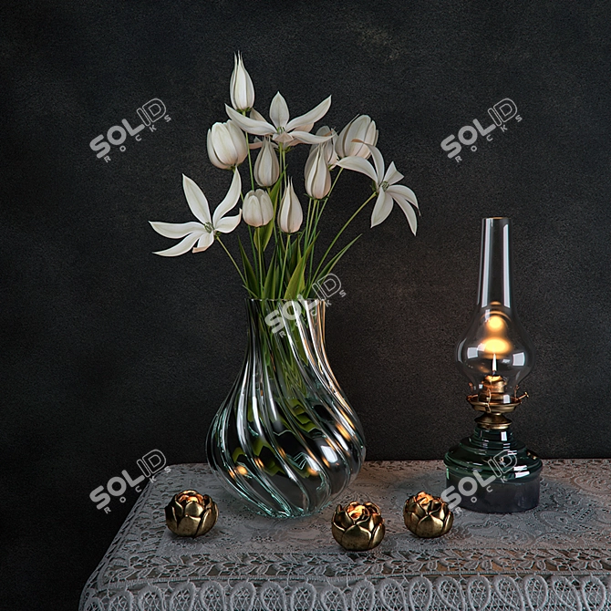 Vintage Tulip Décor Set 3D model image 1