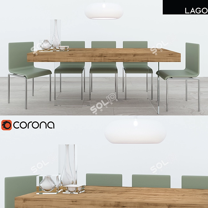 Modern Wood and Glass Table Set 3D model image 1