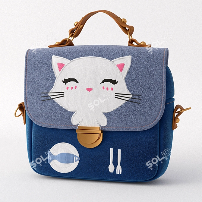 Kitty Print Schoolbag 3D model image 1