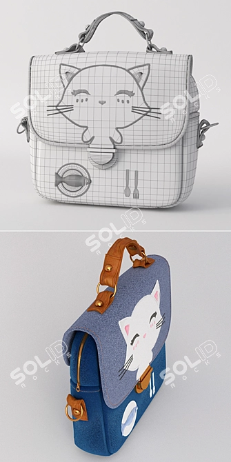 Kitty Print Schoolbag 3D model image 2