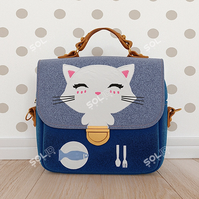 Kitty Print Schoolbag 3D model image 3