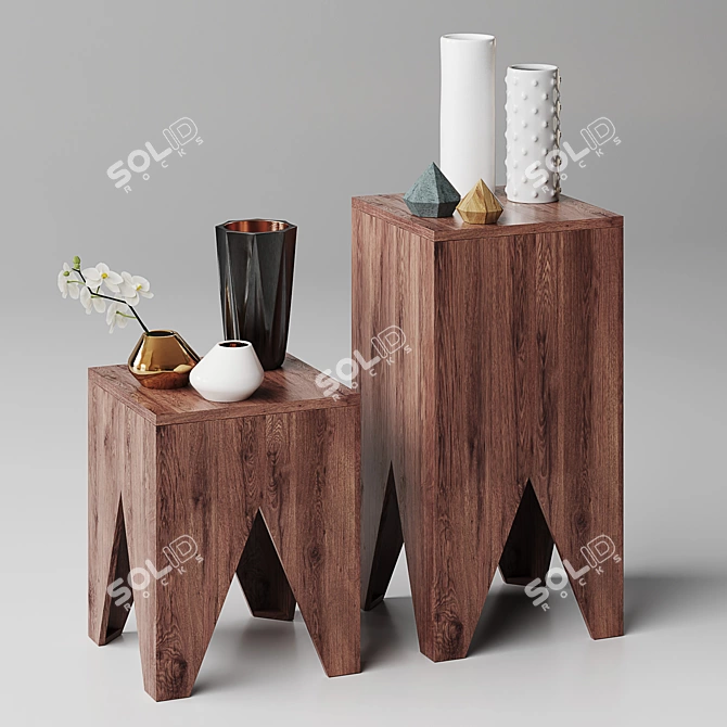 Compact Wooden Chair Set 3D model image 1