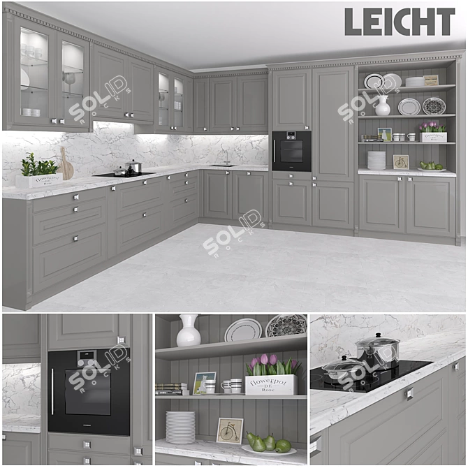 Leicht Calvos FS Kitchen: Alpine Grey Lacquer 3D model image 1