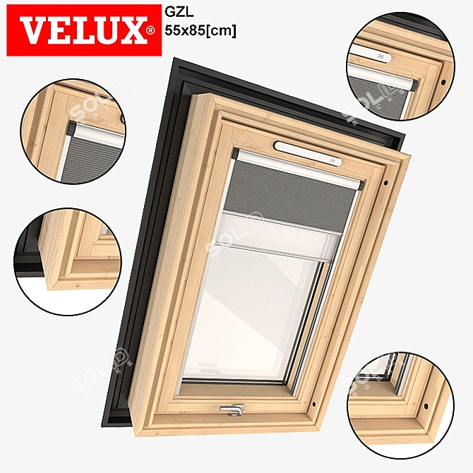 VELUX GZL Roof Window: 180° Rotation, Easy Cleaning, Ventilation, Adjustable Blinds 3D model image 1