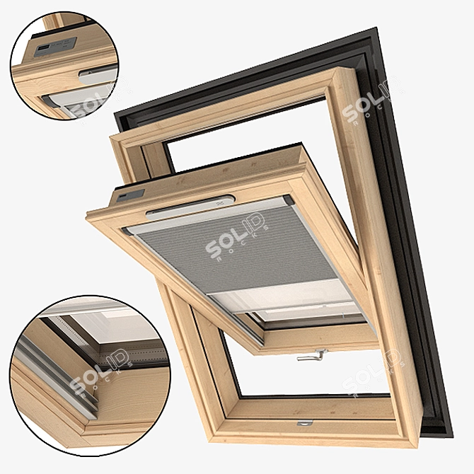 VELUX GZL Roof Window: 180° Rotation, Easy Cleaning, Ventilation, Adjustable Blinds 3D model image 2