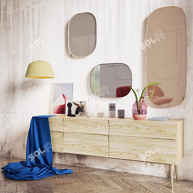 Scandinavian Decor Set: Framed Mirror, Corky Glasses, Plus & One, Bulky, Elevated, Ambit Ø25 3D model image 2