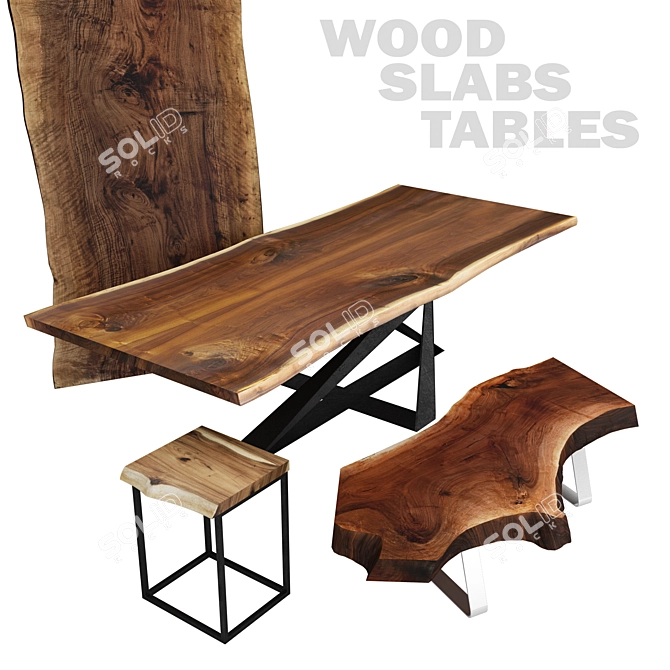 Natural Wood Slab Tables 3D model image 1