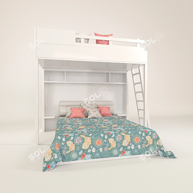 Cozy Kids' Bunk Bed 3D model image 1