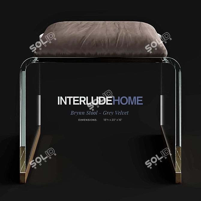 Elegant Gray Velvet Brynn Stool 3D model image 1