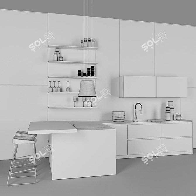 Alvic panel modern kitchen 3D model image 3