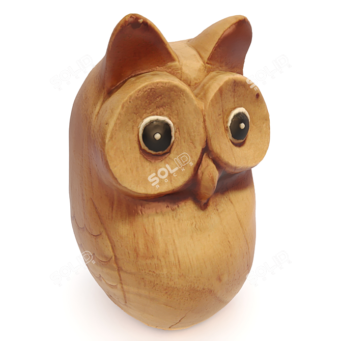 White Wood Owl Sculpture 3D model image 1