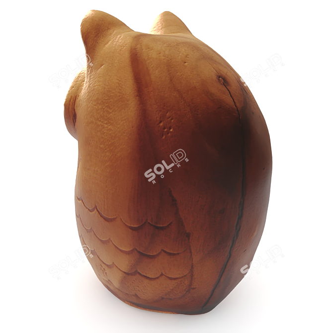 White Wood Owl Sculpture 3D model image 2