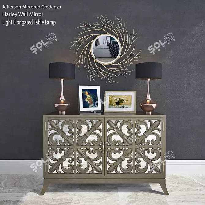 Reflective Elegance: Jefferson Mirrored Credenza 3D model image 1