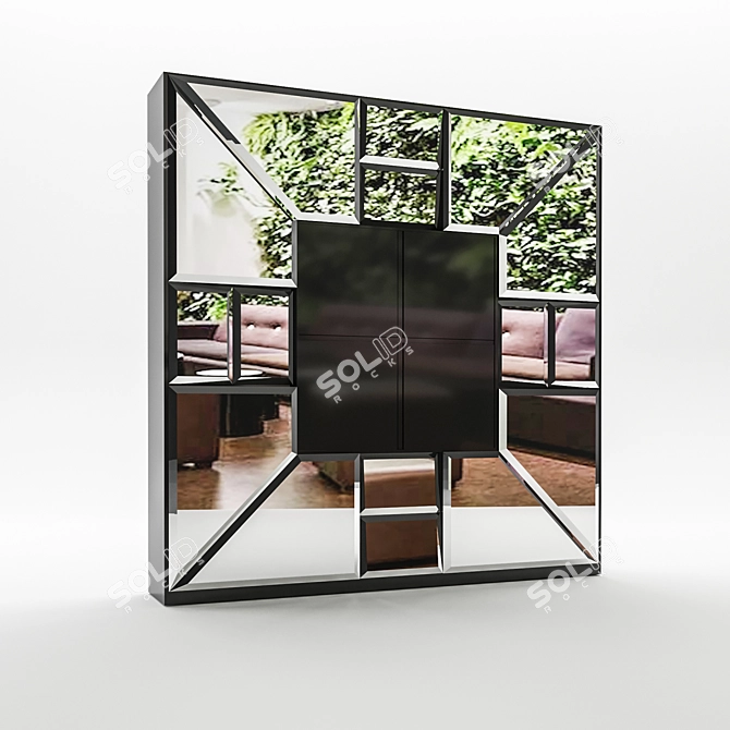 Sleek Black Mirrored Cabinet with Facet Detail 3D model image 1