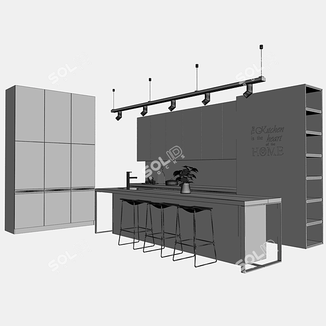 Modern Kitchen Interior Design 3D model image 2