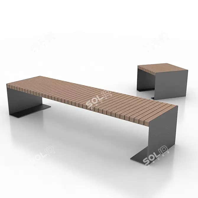 Modern Metal and Wood Bench 3D model image 1