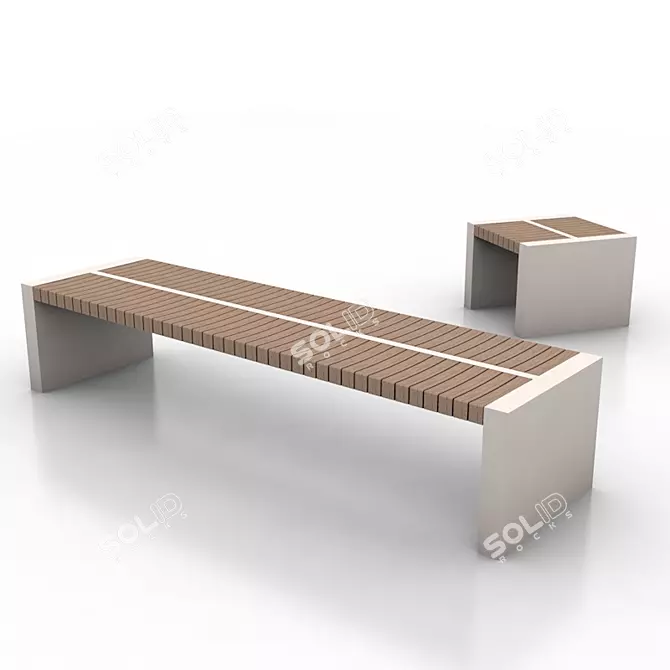 Concrete Wood Bench 3D Model 3D model image 1