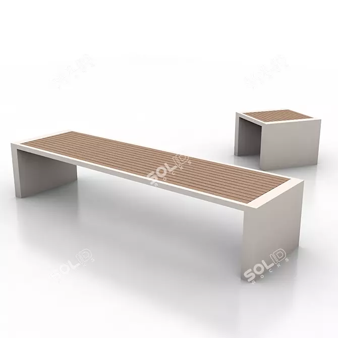 Modern Concrete and Wood Bench 3D model image 1