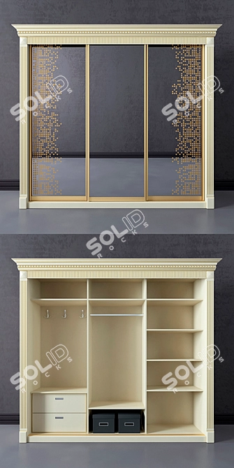 Grand Classic Black and Beige Wardrobe 3D model image 2