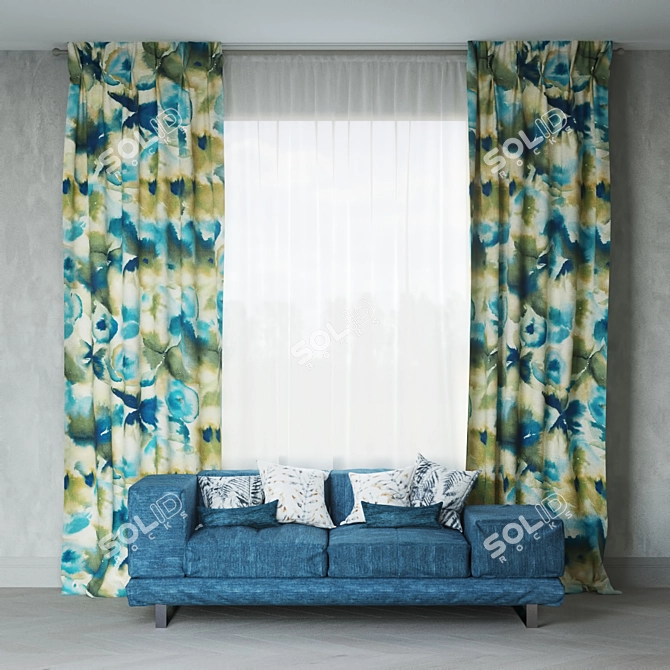 Loiudiced Decor Sofa - Cushions & Curtains in Various Colors 3D model image 1