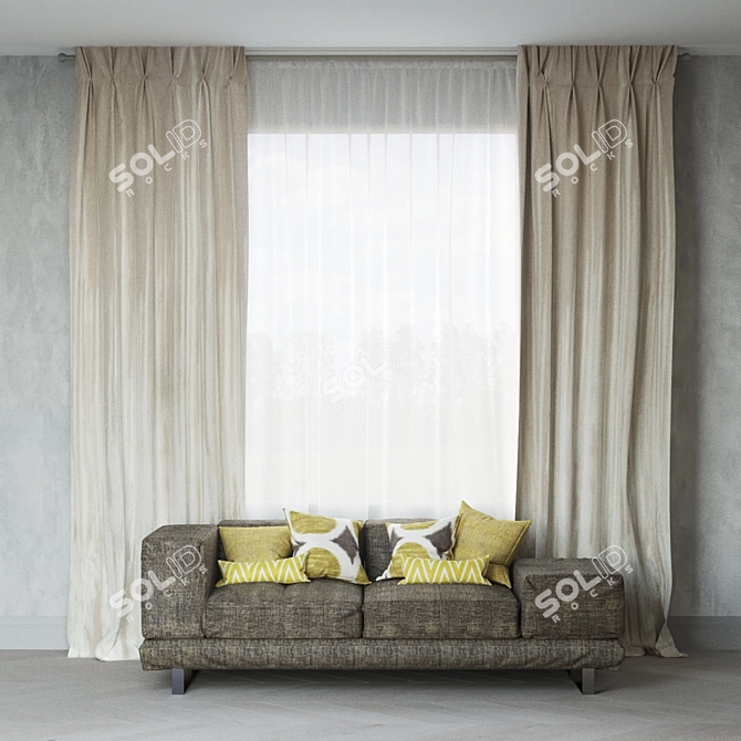 Loiudiced Decor Sofa - Cushions & Curtains in Various Colors 3D model image 2