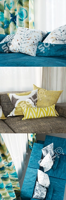 Loiudiced Decor Sofa - Cushions & Curtains in Various Colors 3D model image 3