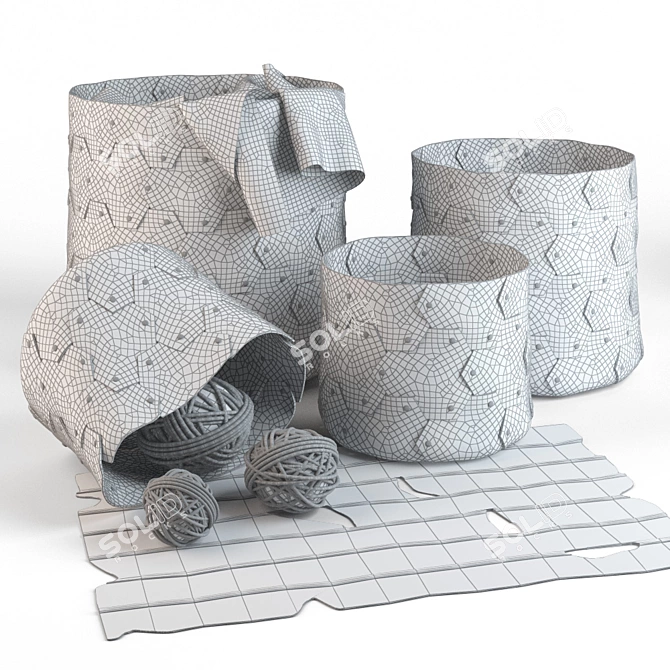 Leather Decorative Baskets & Rug 3D model image 2