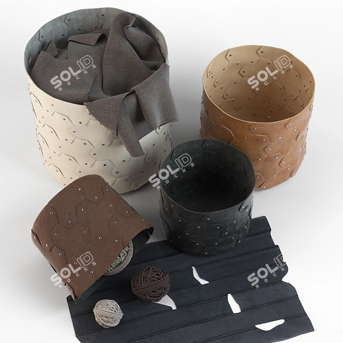 Leather Decorative Baskets & Rug 3D model image 3