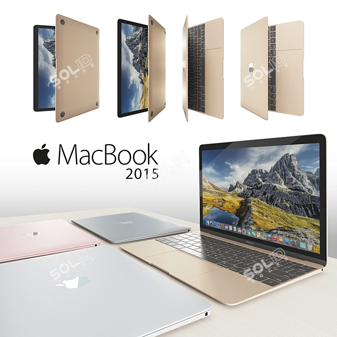 Sleek MacBook 2015, 4 Trendy Colors 3D model image 1