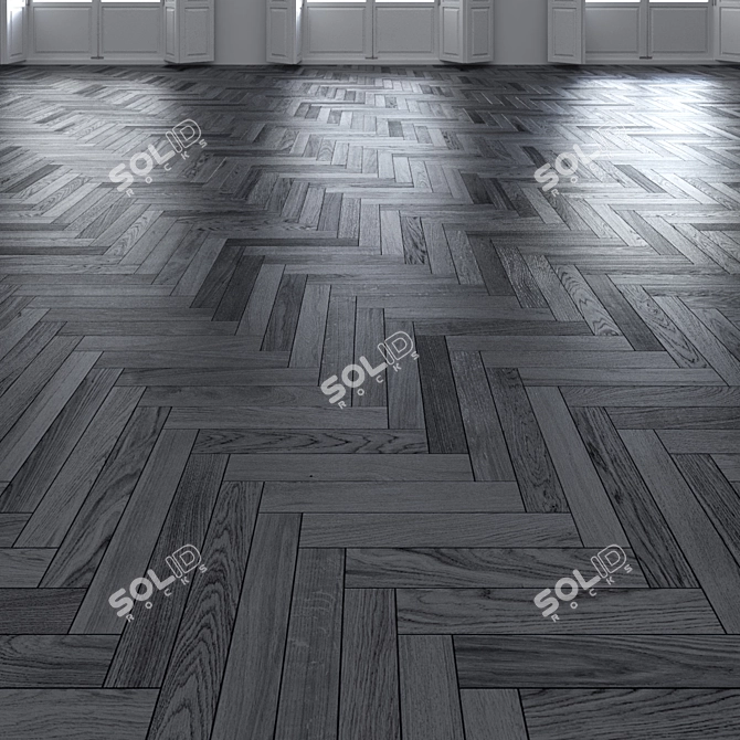 Premium Oak Herringbone Dark Flooring 3D model image 1