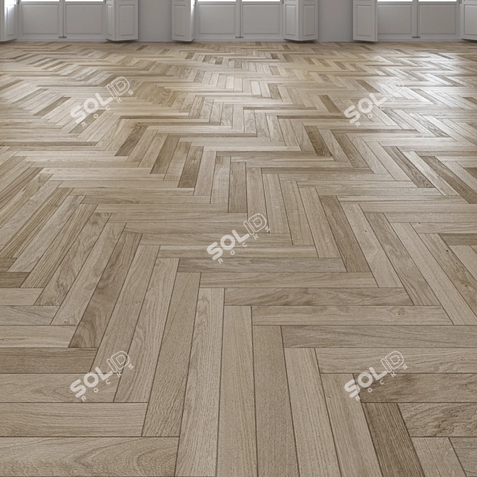 Premium Oak Herringbone Flooring 3D model image 1