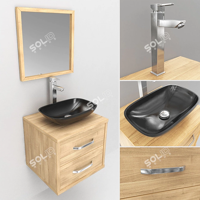 Title: Sleek Suspended Sink Cabinet Set 3D model image 1