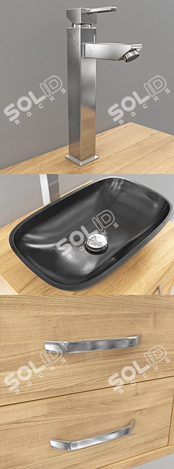 Title: Sleek Suspended Sink Cabinet Set 3D model image 2